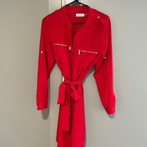 Calvin Klein Red t-shirt dress with tie. Size 10